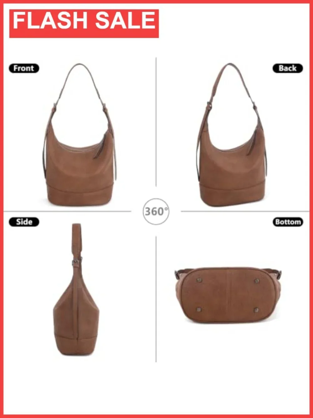 Full-Grain Leather Slouchy Hobo Tote Bag Adjustable Crossbody Shoulder Handbag